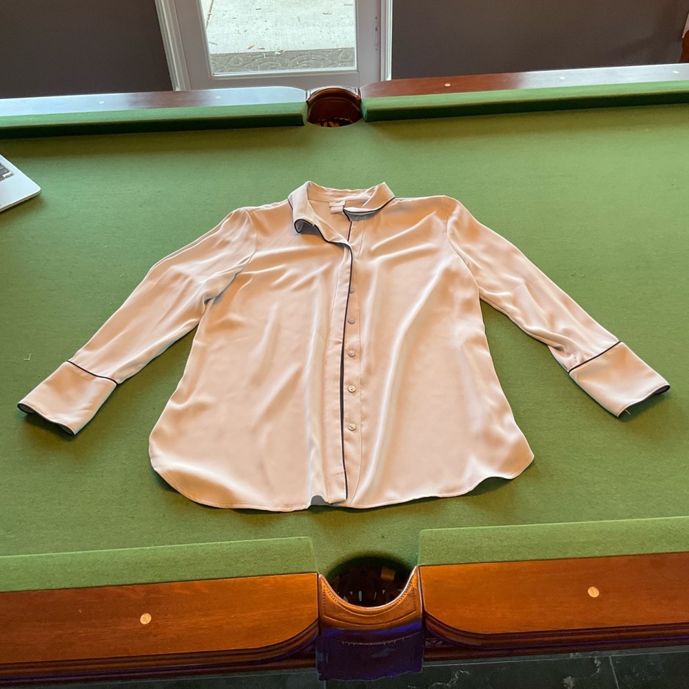 Chico's Cream and Black Long Sleeve Button Down Blouse size 1 like new